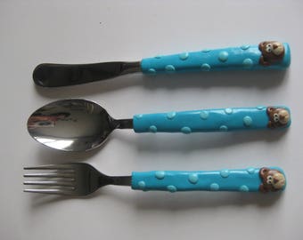 Trio of cutlery for children with little teddy bears