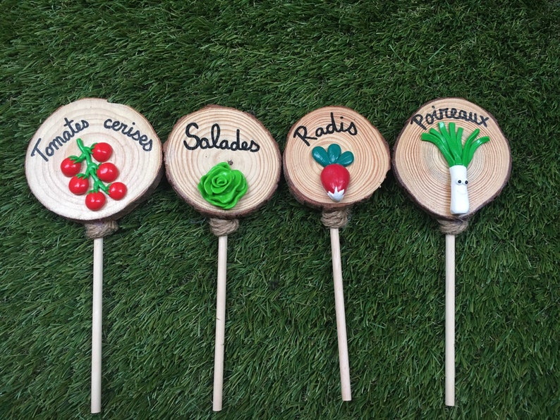 Rondin de bois avec légumes/fruits en fimo pour votre jardin VENDU À LUNITÉ sur commande image 7