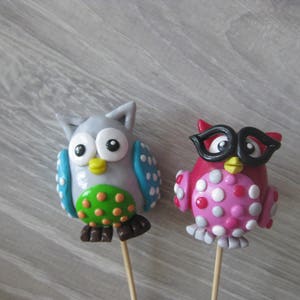 Pics décoratifs pour jardin avec petits animaux et oiseaux en fimo vendus à l'unité ou en lot image 2