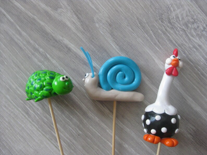 Pics décoratifs pour jardin avec petits animaux et oiseaux en fimo vendus à l'unité ou en lot image 5