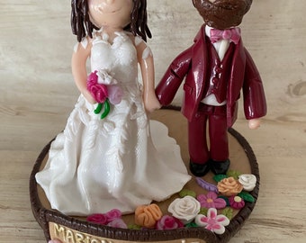 Bride and groom figurines for cake/mounted cake (in fimo) to order only