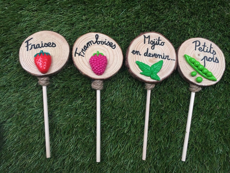 Rondin de bois avec légumes/fruits en fimo pour votre jardin VENDU À LUNITÉ sur commande image 9