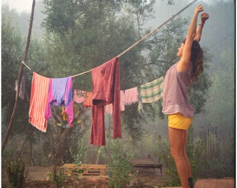 Surrealistic morning in Portugal with hanging laundry analogue 6x6 photography print ready to ship