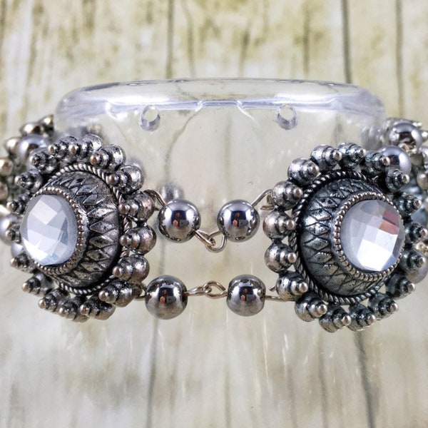 Silver Bracelet | Beaded Bracelet | Clear Gem Bracelet | Metal Bracelet | Gift for Her Under 50 Dollars | Gift for Mom | Gift for Wife