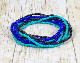 Stacked Bracelet | Seed Bead Bracelet | Blue Bracelet | Aqua Bracelet | Black Bracelet | Gift for Her Under 25 Dollars | Gift for Mom