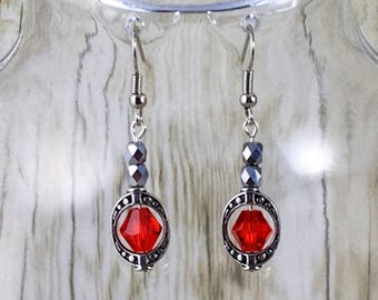 Rote Ohrringe | Rote Perlen Ohrringe | Silber Ohrringe | Ovale Ohrringe | Silber Ohrringe | Geschenk für sie unter 25 Dollar | Geschenk für Mama
