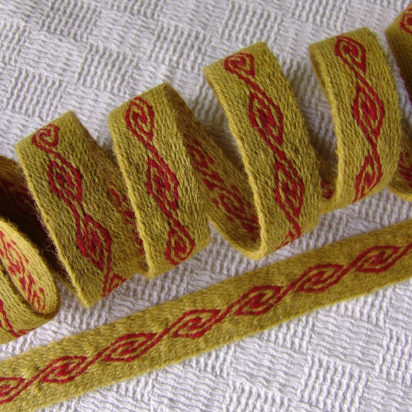 Tablet weaving belt, tablet woven trim, tablet weave, viking belt, viking clothing, historical accessory, natural, 100% wool, Hand made