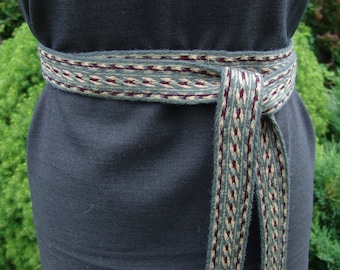 Tablet weaving, Tablet woven BELT, Acsessories, Card weaving, Medieval belt, handmade, medieval costumes. Green belt. Viking belt.