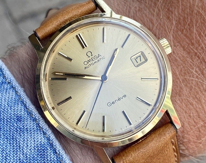 Omega Geneve Automatic Champagne Dial Gold Plated Bracelet Men Vintage 1972 watch
