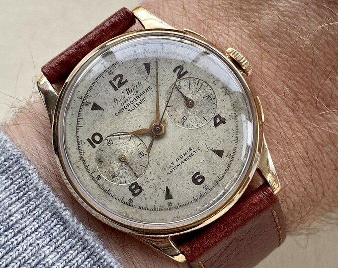 Don Watch Geneve  Chronographe Suisse Cie chronograph Solid 18K 750 Gold Vintage Mens 1950s used serviced 2022 watch