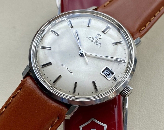 Omega Mens De Ville Automatic Vintage Leather Steel Date 35mm serviced 1970s  watch