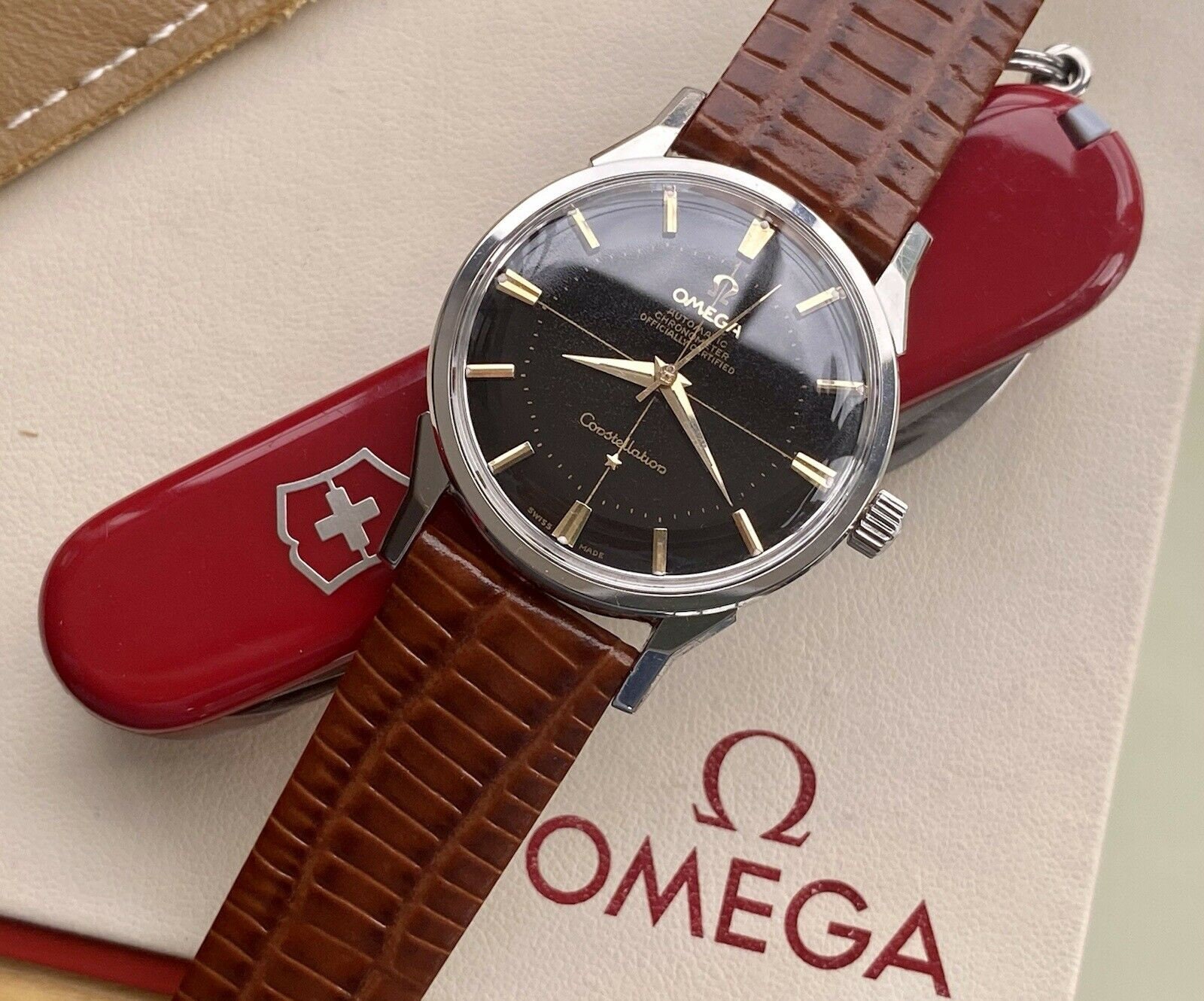 Omega Constellation Stainless Steel Pie Pan Black Dial Vintage Etsy