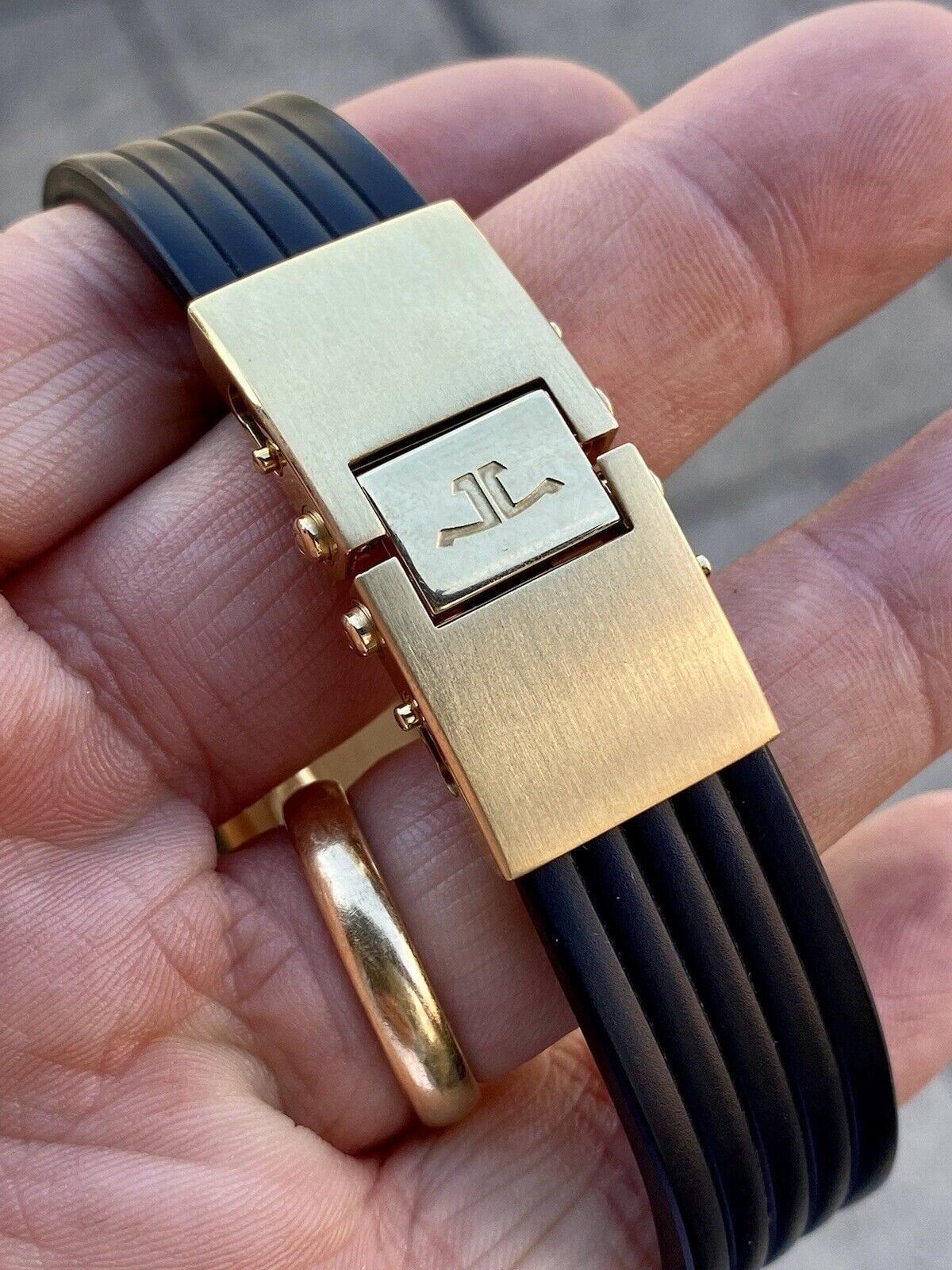 Jaeger LeCoultre Rubber Strap JLC 18K 750 Gold Reverso Gran sport Ref