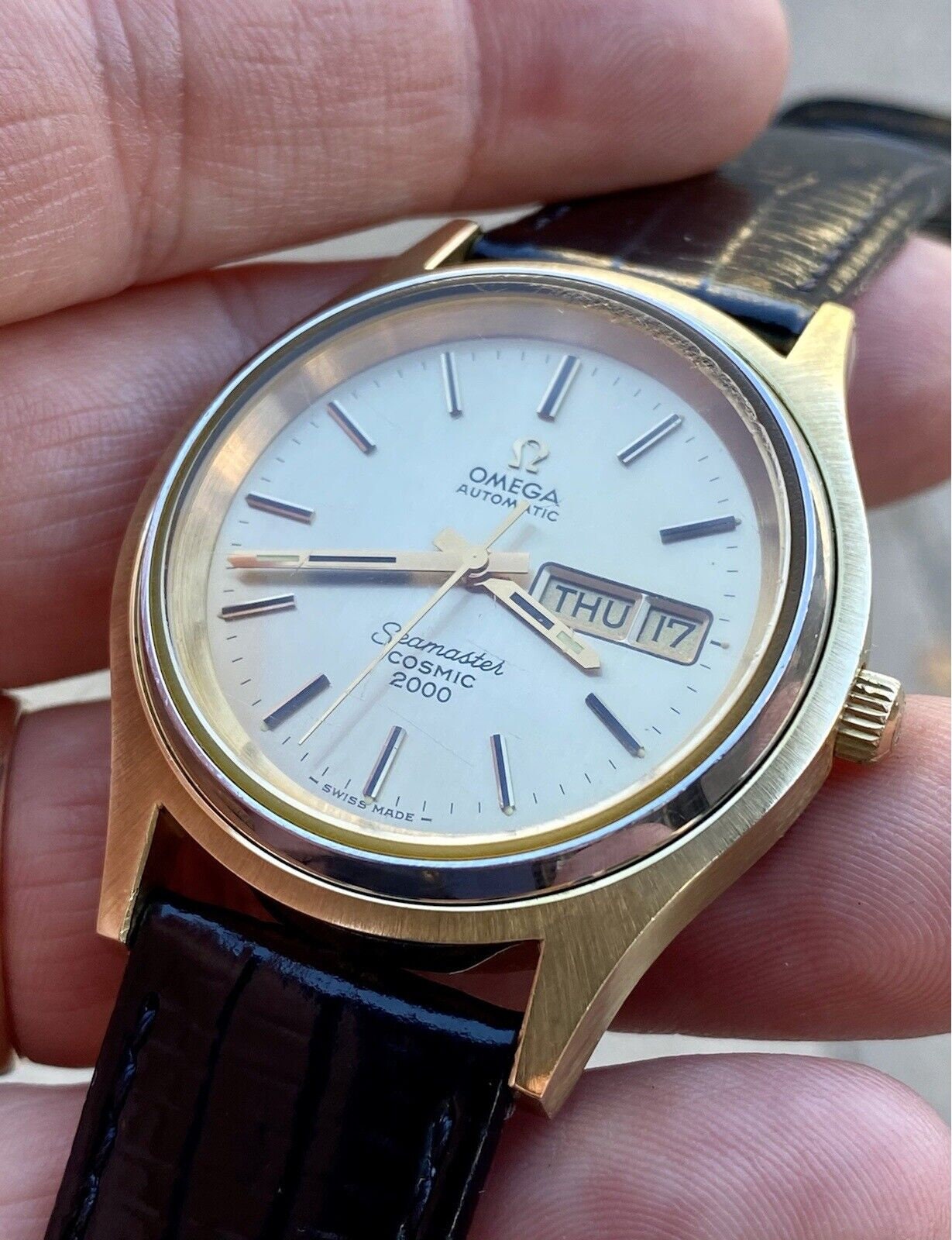 Omega Seamaster Cosmic 2000 Automatic Day Date Vintage Mens Gold Plated 38mm watch