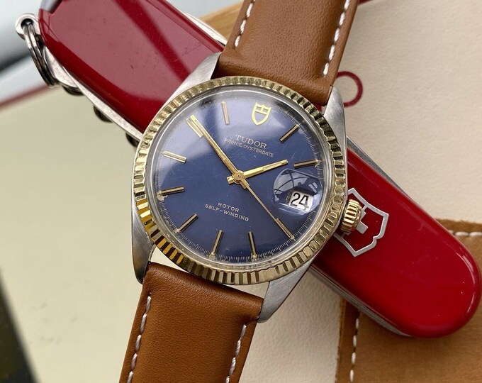 Tudor 1969 9071/3 18K Gold Steel Two Tone Vintage Prince Oysterdate Blue Dial vintage Men watch