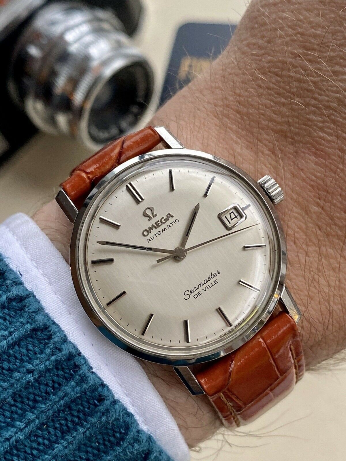 Omega Mens Seamaster De Ville Automatic Vintage Bordeaux Red Leather serviced 2022 Steel 1960s watch