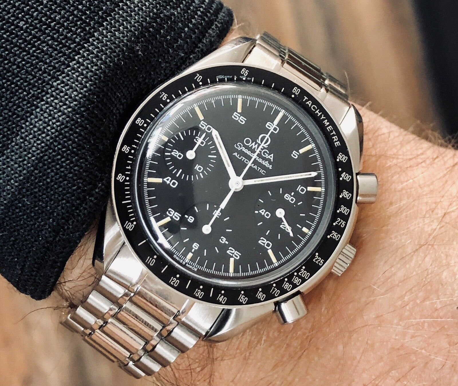 Omega Speedmaster 38mm Reduced Black Dial Automatic Chronograph ...