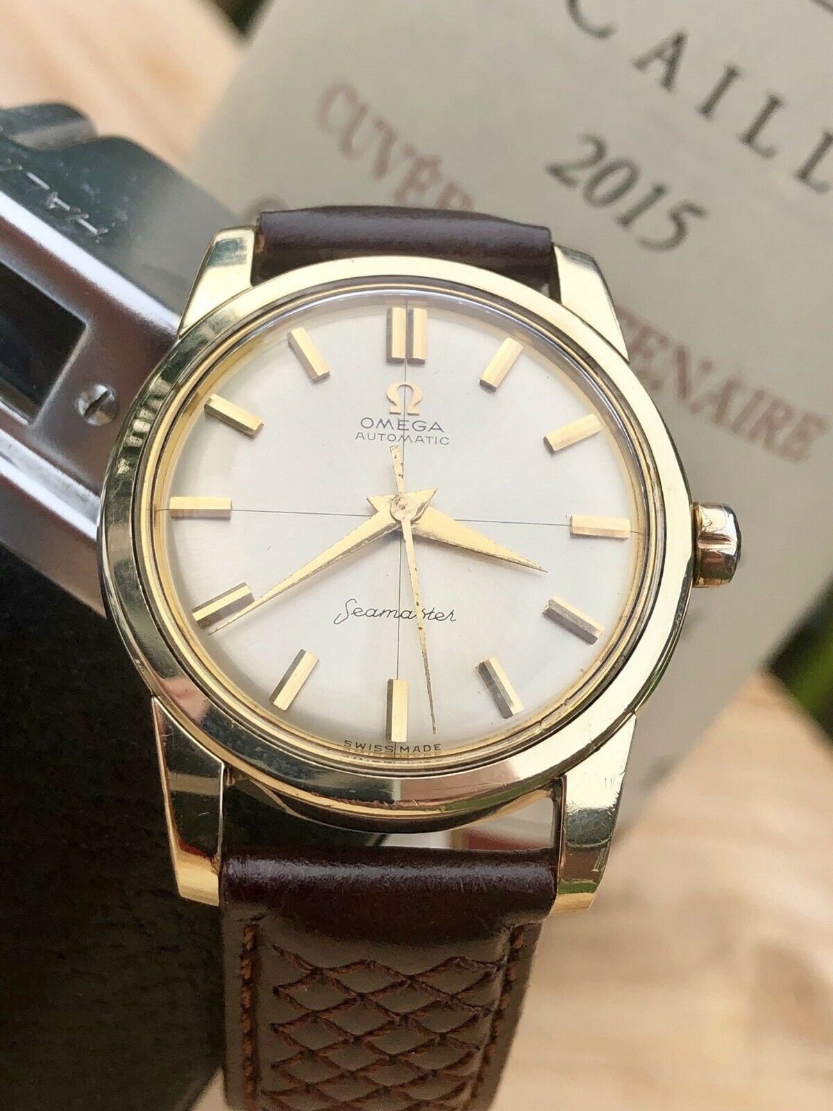 Omega Mens Seamaster 1959 14K Gold Capped Black dial second hand ...