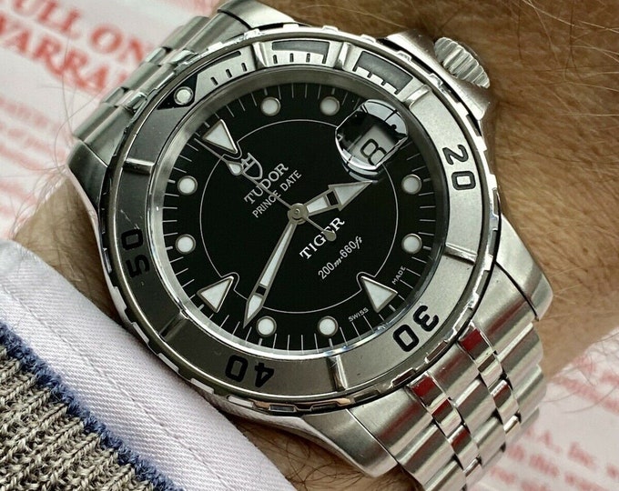 Tudor Prince Date Hydronaut Black Dial Face Ref 89190 Mens 40mm steel Divers 41mm 200m watch + papers