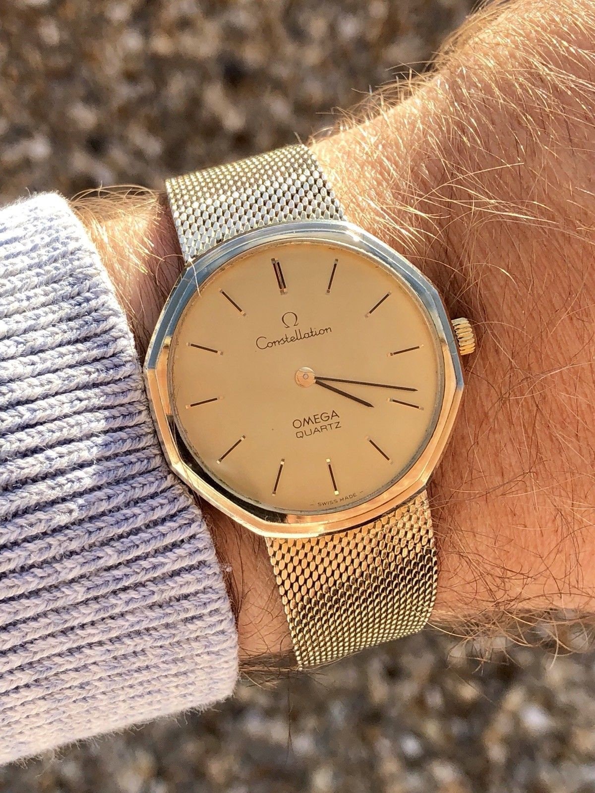 Omega Mens vintage Constellation Gold Dial Cal 1330 Quartz 10K Gold