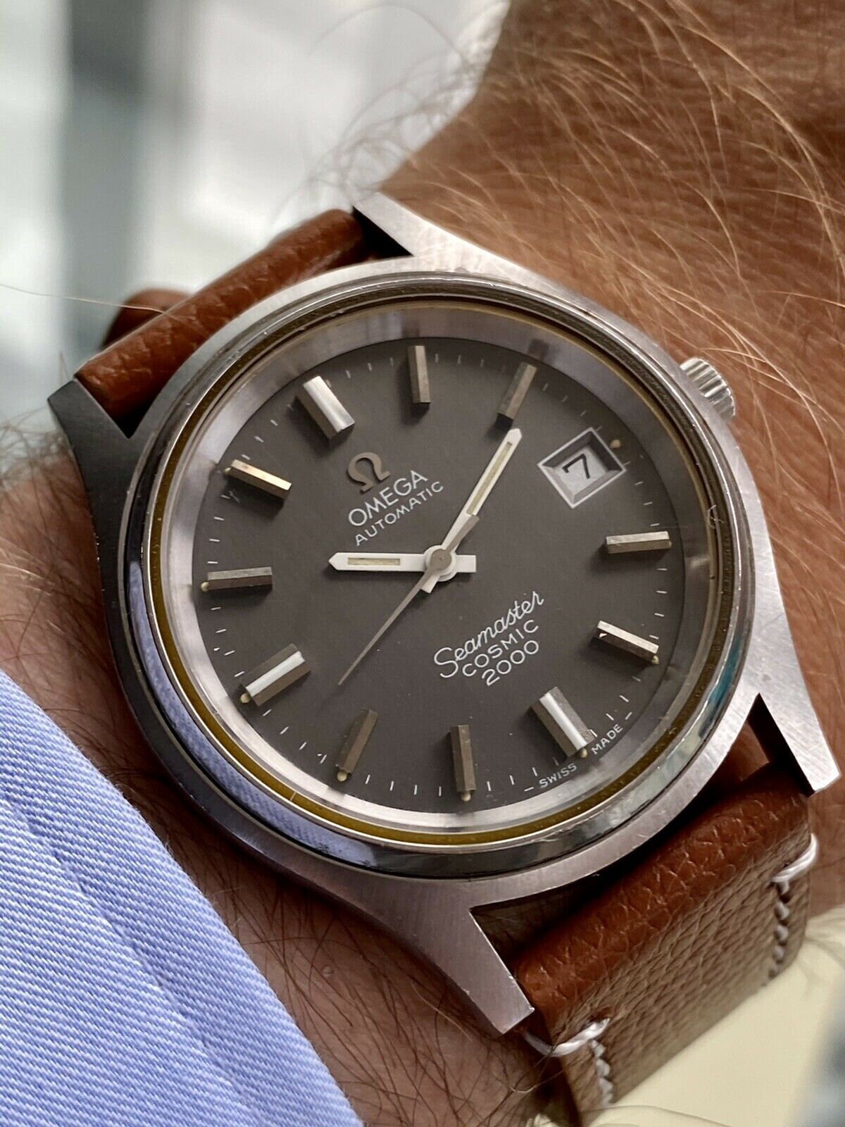 Omega Seamaster Cosmic 2000 Vintage Black Grey Dial Face Jumbo Steel Mens Automatic 38mm