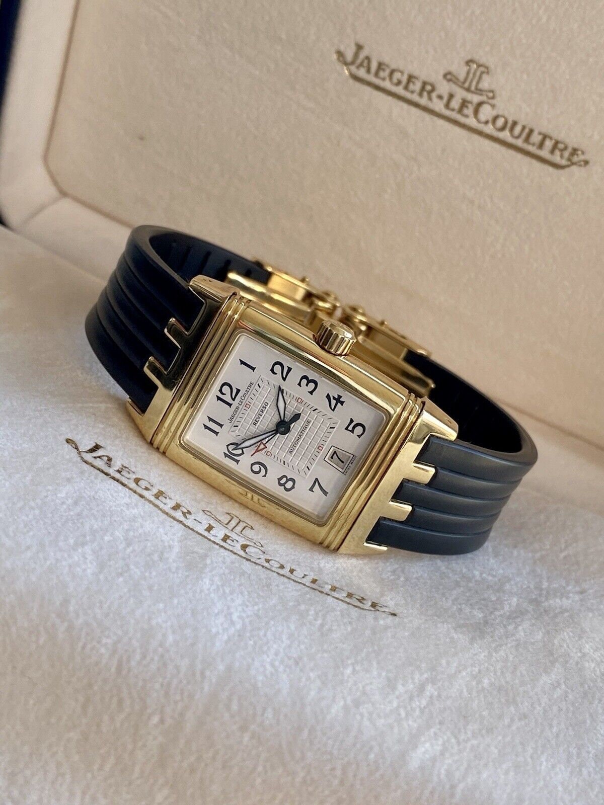Jaeger LeCoultre Rubber Strap JLC 18K 750 Gold Reverso Gran sport Ref