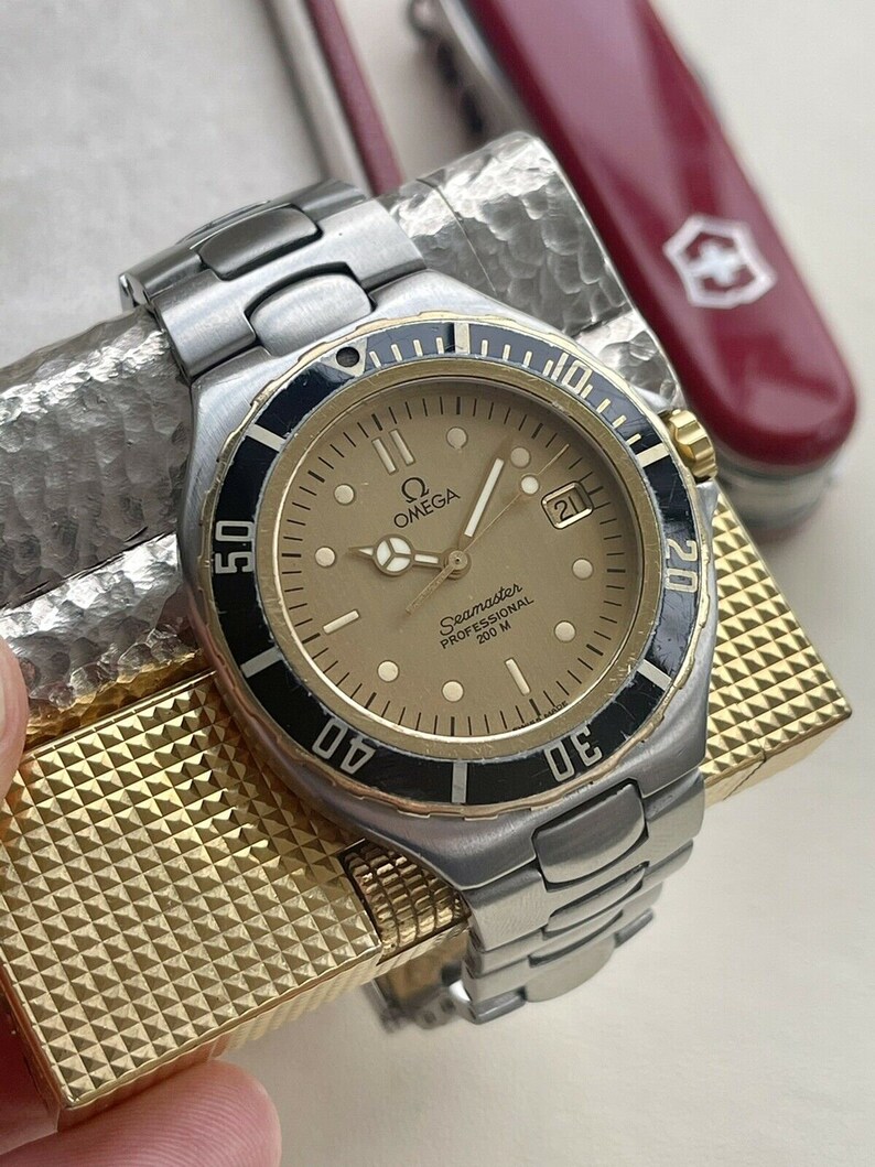 Omega Seamaster 200m Pre Bond Quartz Battery Steel 18K Gold Etsy