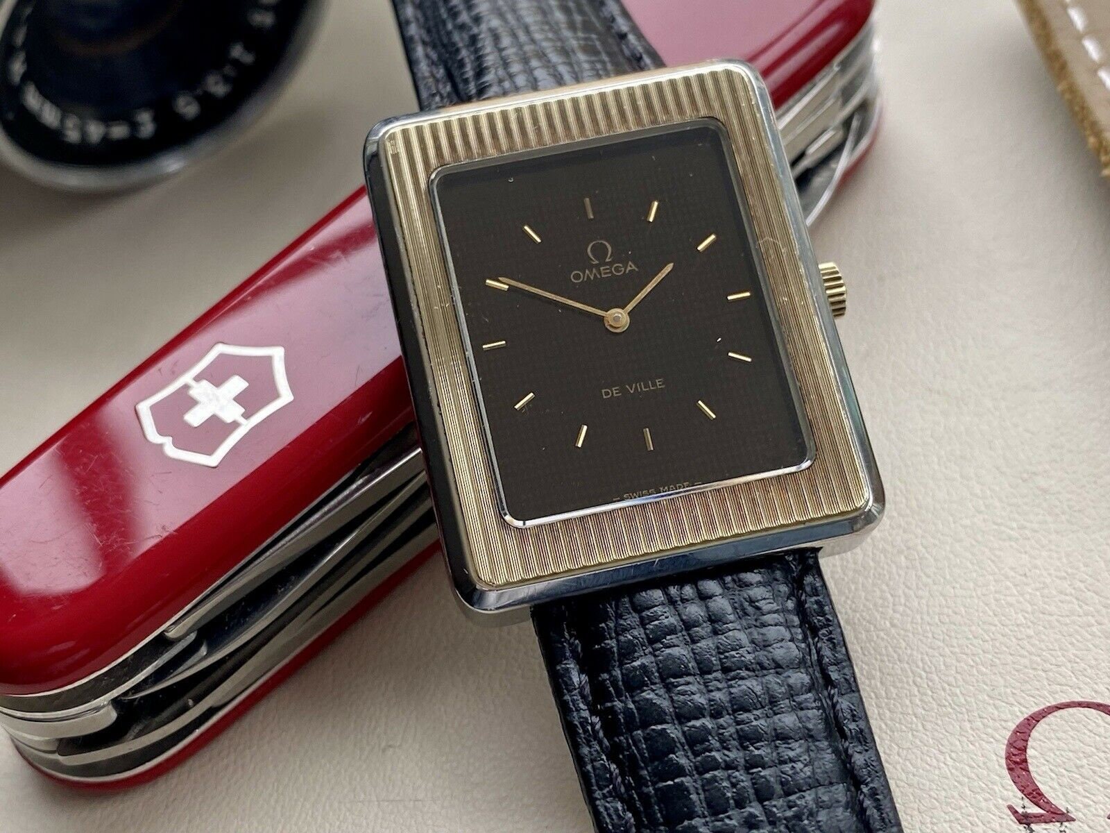 Omega De Ville Tank Vintage Mens Automatic Gold Plated 1960s Mens  Rectangular rare watch