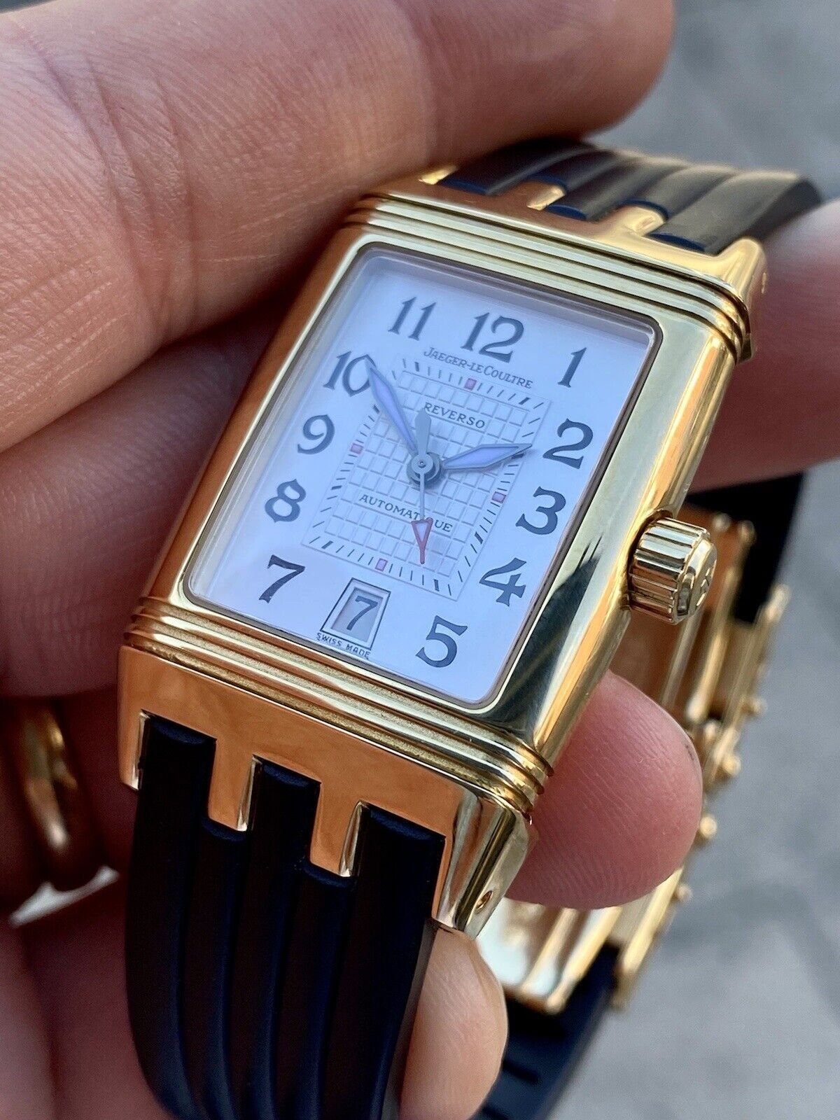 Jaeger LeCoultre Rubber Strap JLC 18K 750 Gold Reverso Gran sport Ref