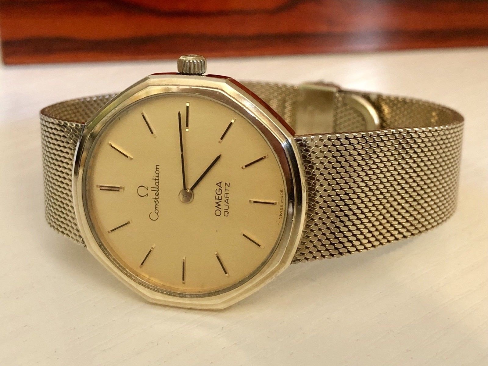 Omega Mens vintage Constellation Gold Dial Cal 1330 Quartz 10K Gold