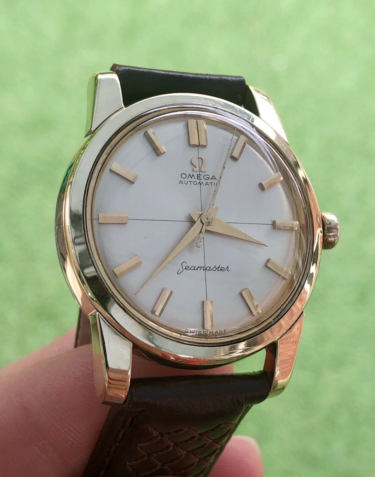 Omega Mens Seamaster 1959 14K Gold Capped Black dial second hand vintage Watch Automatic luxury