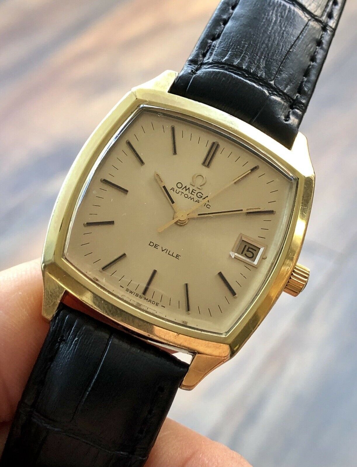 omega de ville square gold watch