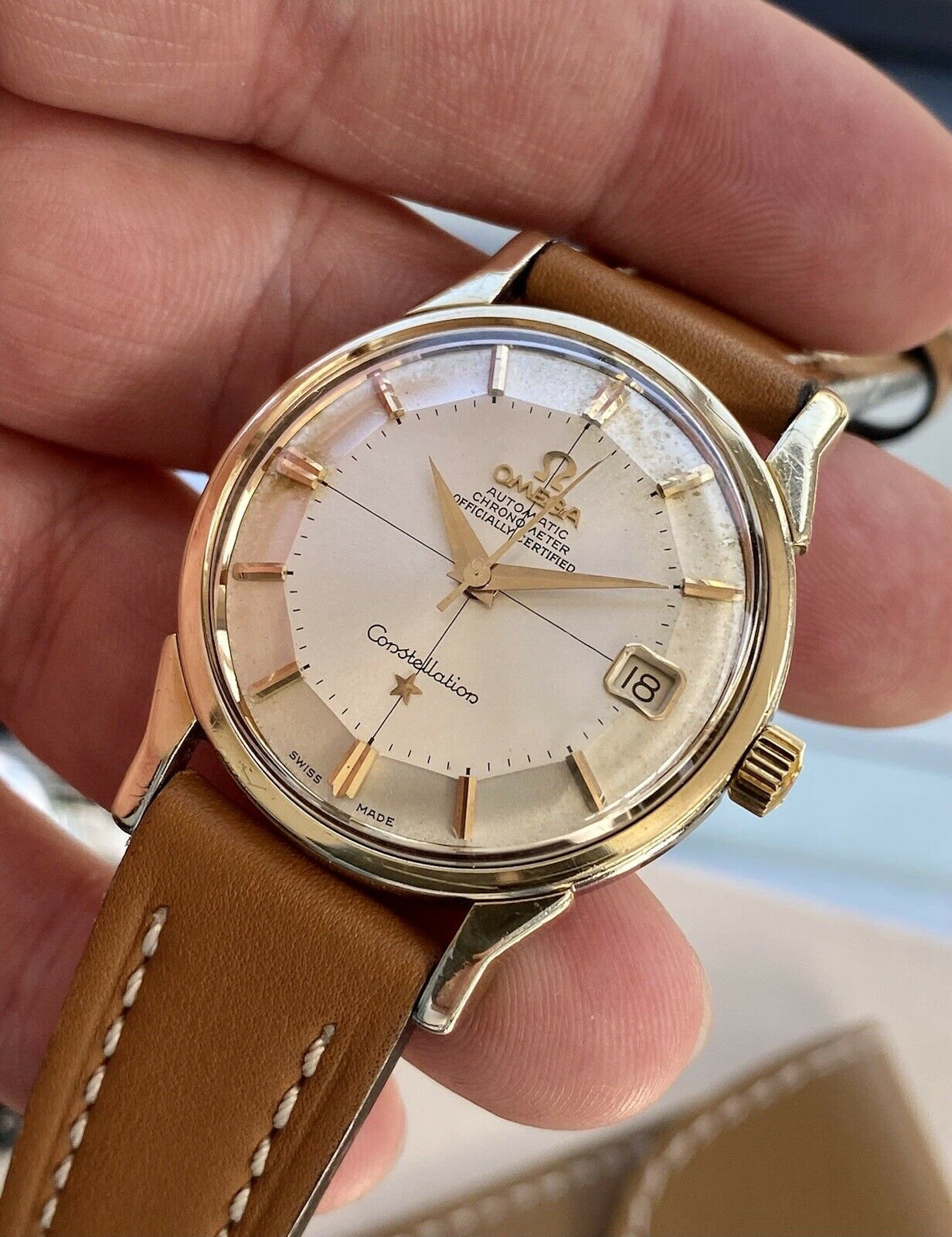 Omega Constellation Pie Pan Automatic 18K Gold Steel Mens Vintage 1962 omega-constellation-pie-pan-automatic-18k-gold-steel-mens-vintage-1962