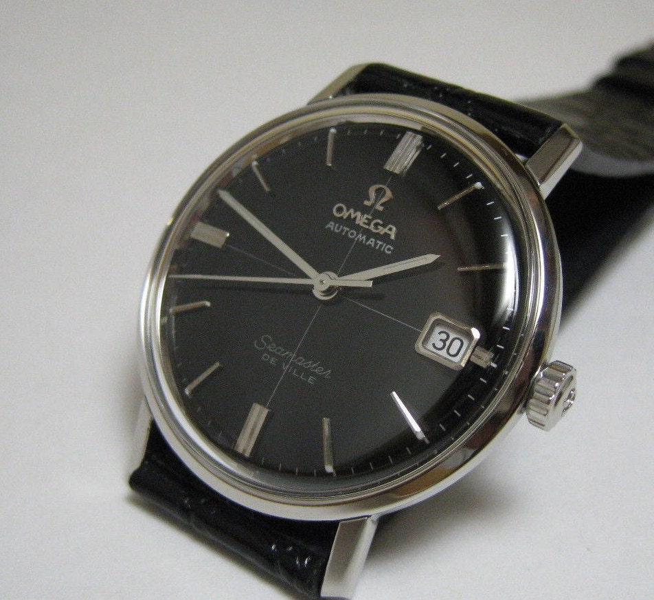 Omega 1968 crosshair black dial vintage watch Don Draper Mad Men Cal ...