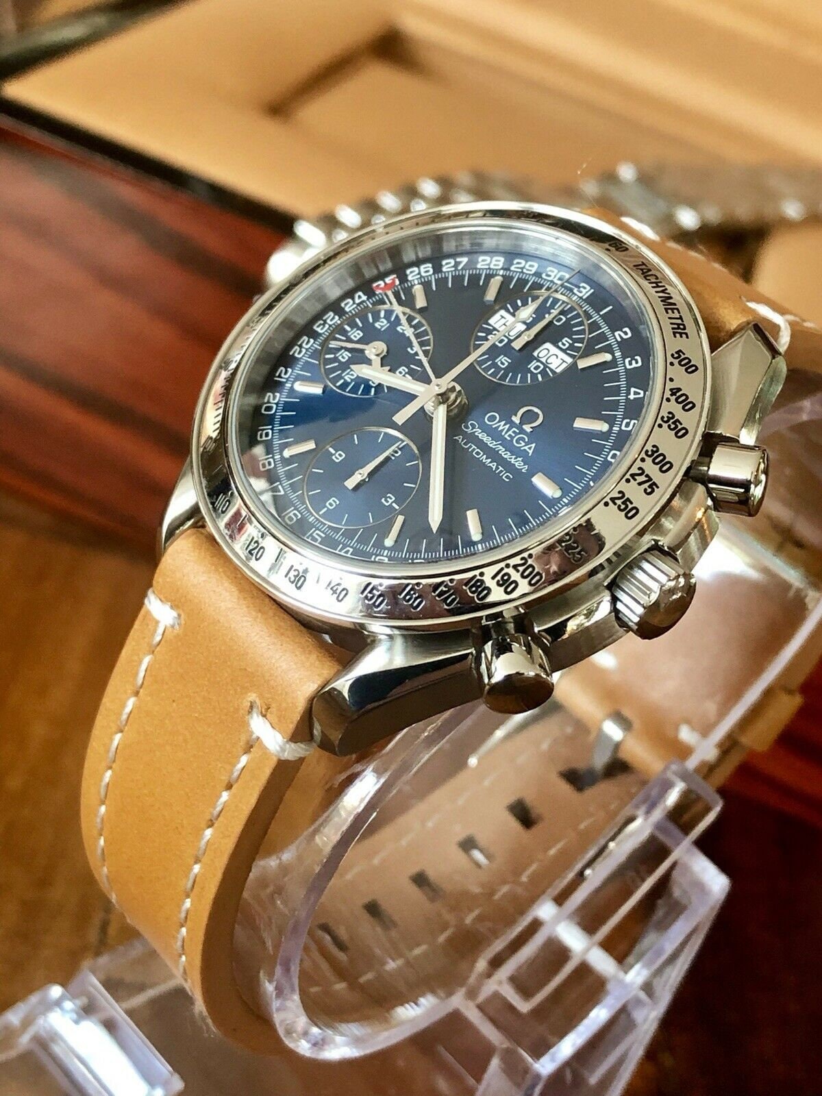 Omega Speedmaster Triple Date Blue Dial Men's Automatic Cal 1151 watch Box