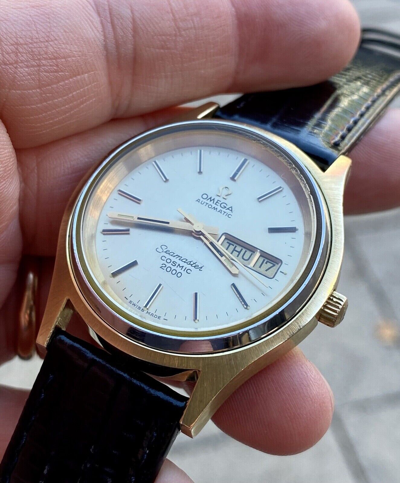 Omega Seamaster Cosmic 2000 Automatic Day Date Vintage Mens Gold Plated