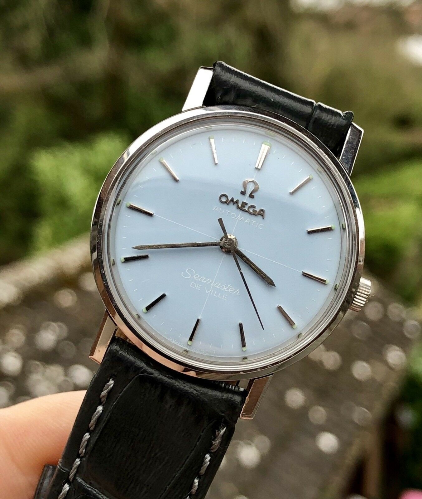 Omega Mens Seamaster 1960s 30mm unisex baby blue lady Watch CAL 671 Automatic 1960s rare 
