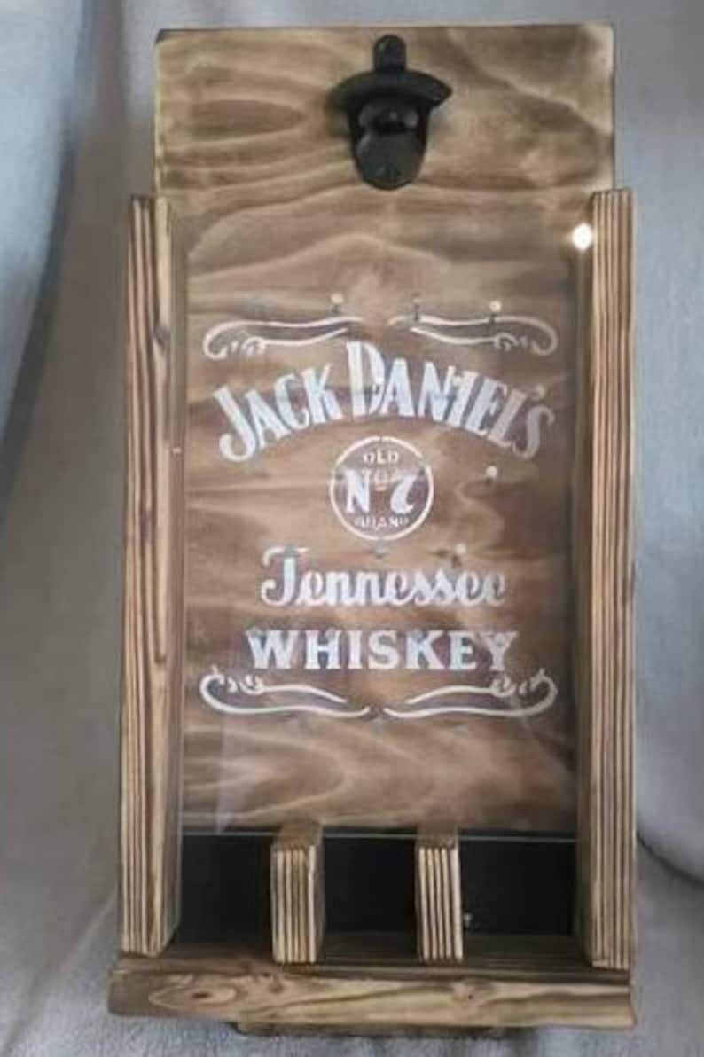 JACK DANIELS Sign Wall Mounted Bottle Opener Man Cave Bar Rustic Reclaimed Wood