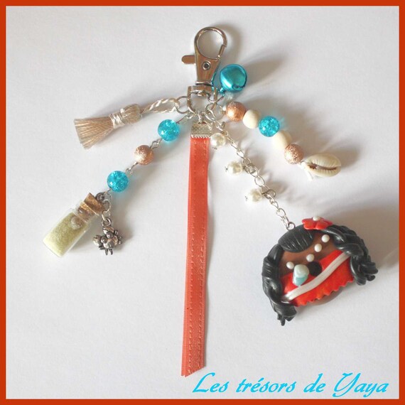 Donut Vaiana Keyring in Fimo, Blue Beads, Sand-filled Vial and