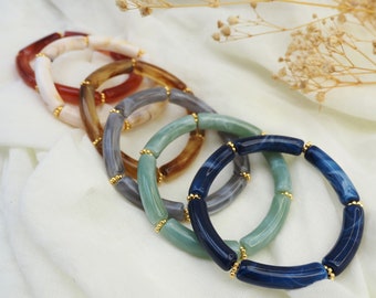 Bracelet jonc CELESTINE / perles tubes en résine acrylique incurvées