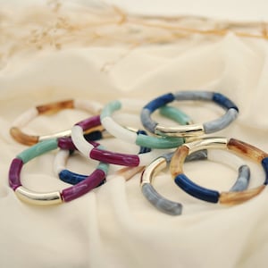 CELESTE bangle bracelet / curved acrylic resin tube beads