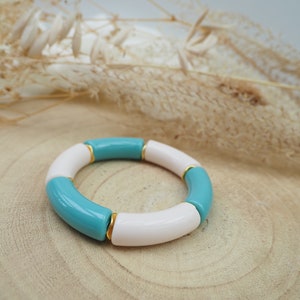 Bracelet jonc bicolore MAELLE / grosses perles tubes en résine acrylique incurvées Modèle 1