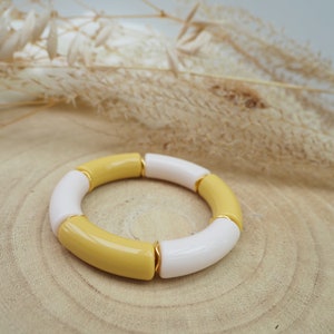 Bracelet jonc bicolore MAELLE / grosses perles tubes en résine acrylique incurvées Modèle 2