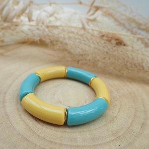 Bracelet jonc bicolore MAELLE / grosses perles tubes en résine acrylique incurvées Modèle 3