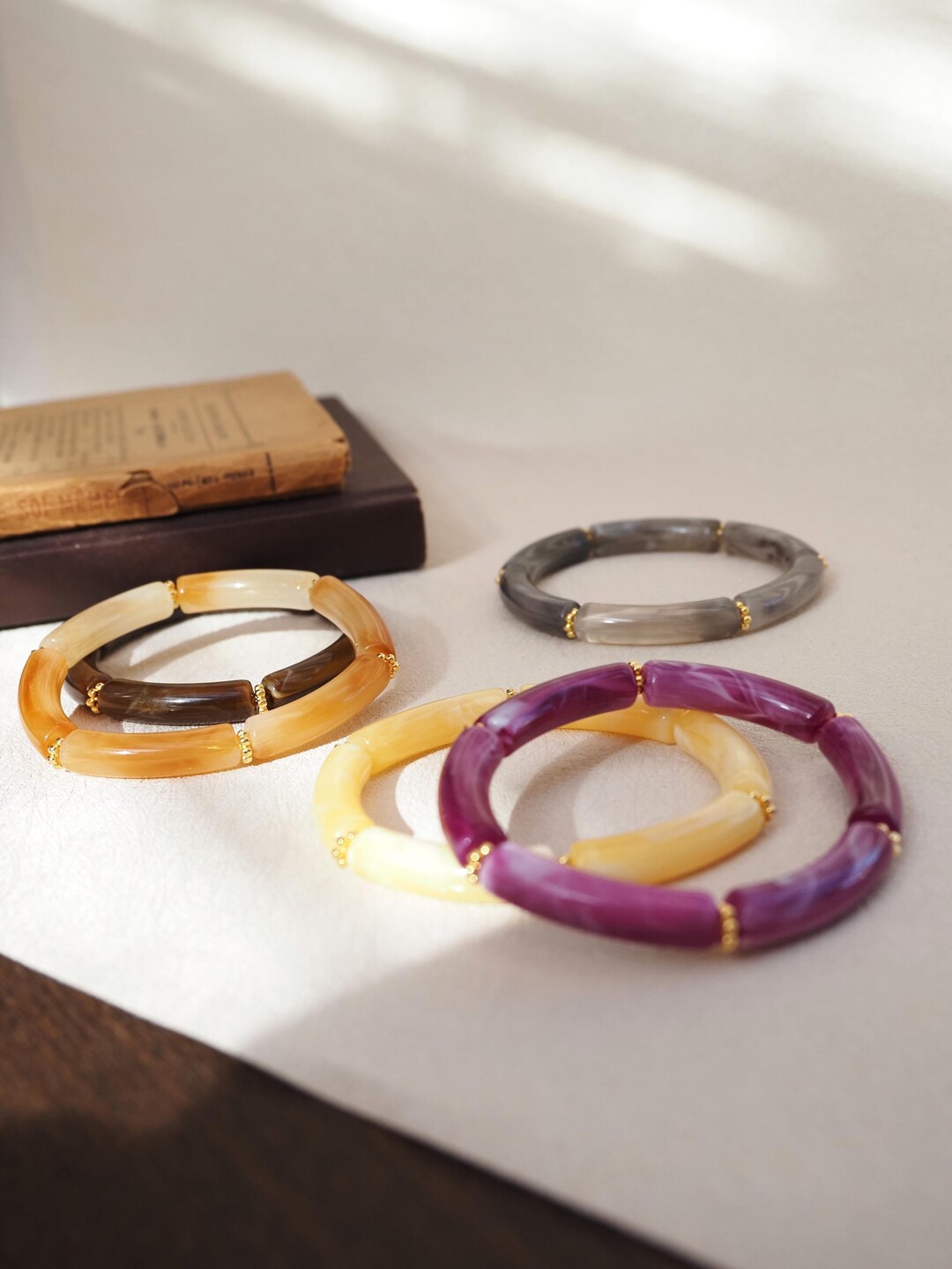 Bracelet jonc résine marbrée marron clair ou foncé – Hippie Chic