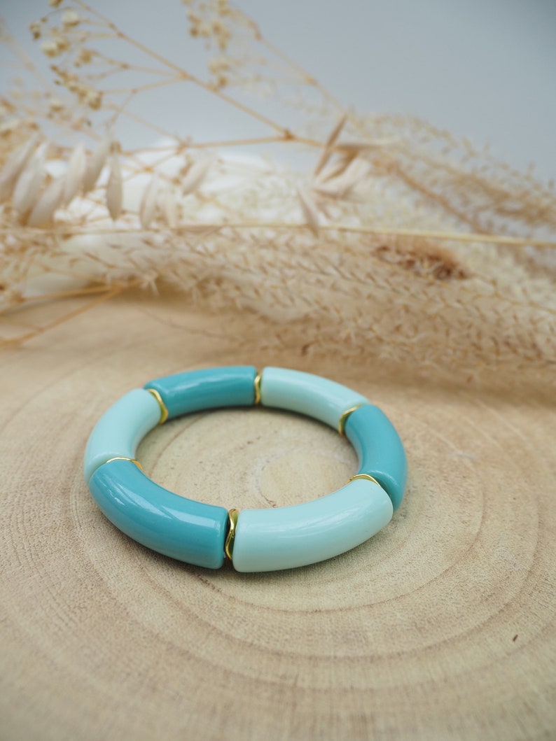 Bracelet jonc bicolore MAELLE / grosses perles tubes en résine acrylique incurvées Modèle 4