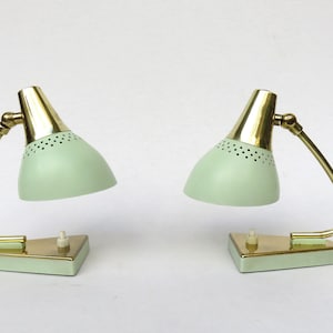 1 pair of bedside lamps, 50s, mid-century, mint green, brass