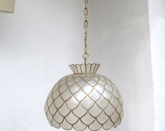 Plafonnier, années 60, nacre, capiz, coquillage, laiton