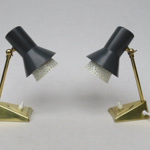 1 pair of bedside lamps, Mid Century, 1950s, brass, anthracite, beige, in the style of Matégot, Ernest Igl