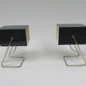 1 pair of bedside lamps, small table lamps, CUBE, Kaiser-Leuchten Neheim-Hüsten, 60s, cubist, anthracite, nickel-plated